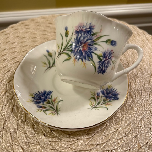 Vintage Crown Staffordshire Fine Bone China Blue Floral Teacup and Saucer - Engl - Picture 8 of 12